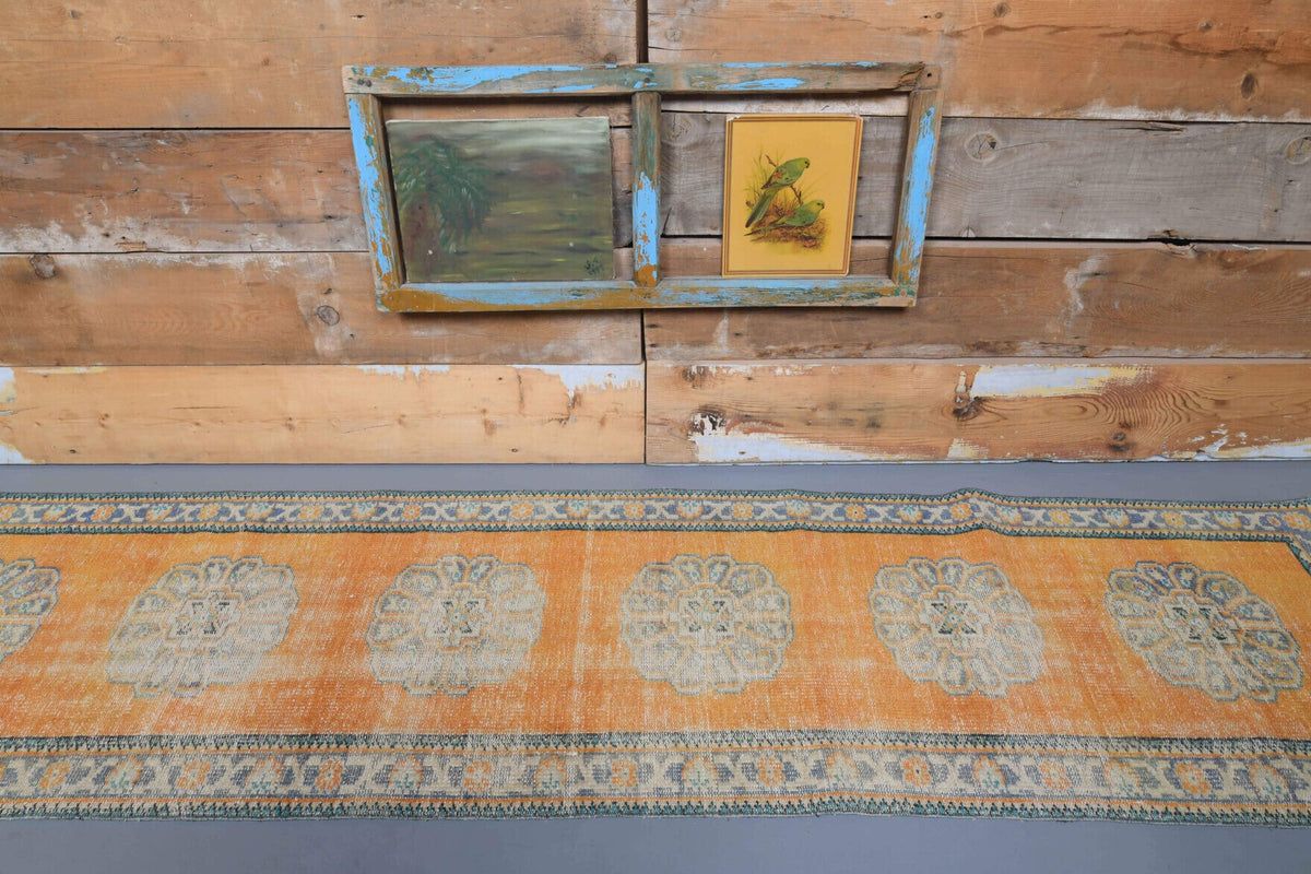 El yapımı vintage yolluk 79x305 cm oryantal desenli yün - yakın çekim doku detayı