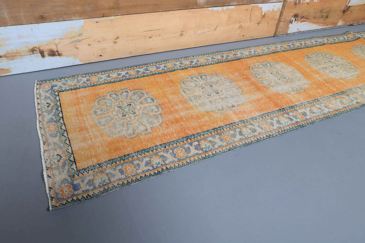 El yapımı vintage yolluk 79x305 cm oryantal desenli yün - kenar ve saçak detayı
