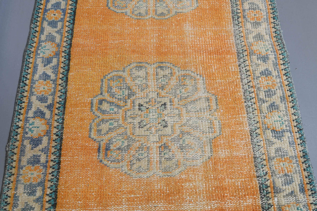 El yapımı vintage yolluk 79x305 cm oryantal desenli yün - üstten görünüm