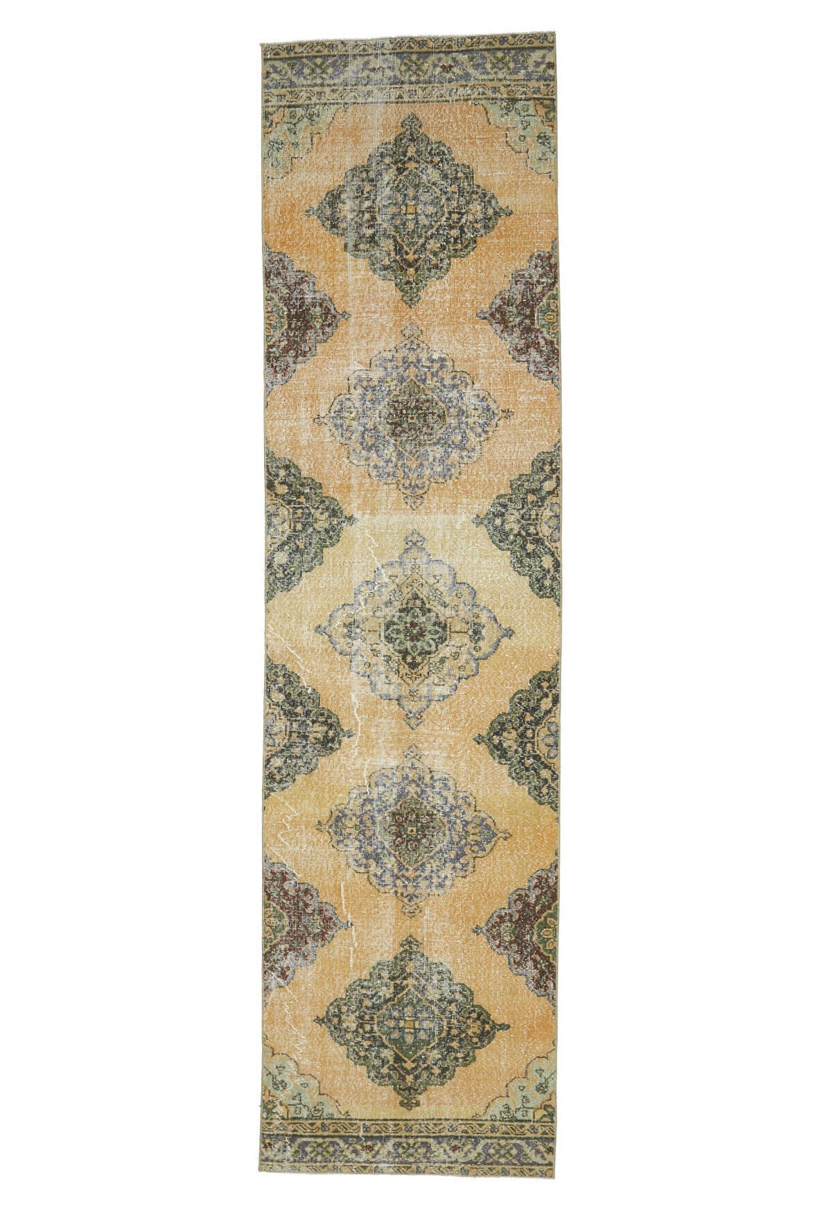 El yapımı vintage yolluk 94x371 cm oryantal desenli yün - farklı açıdan görünüm