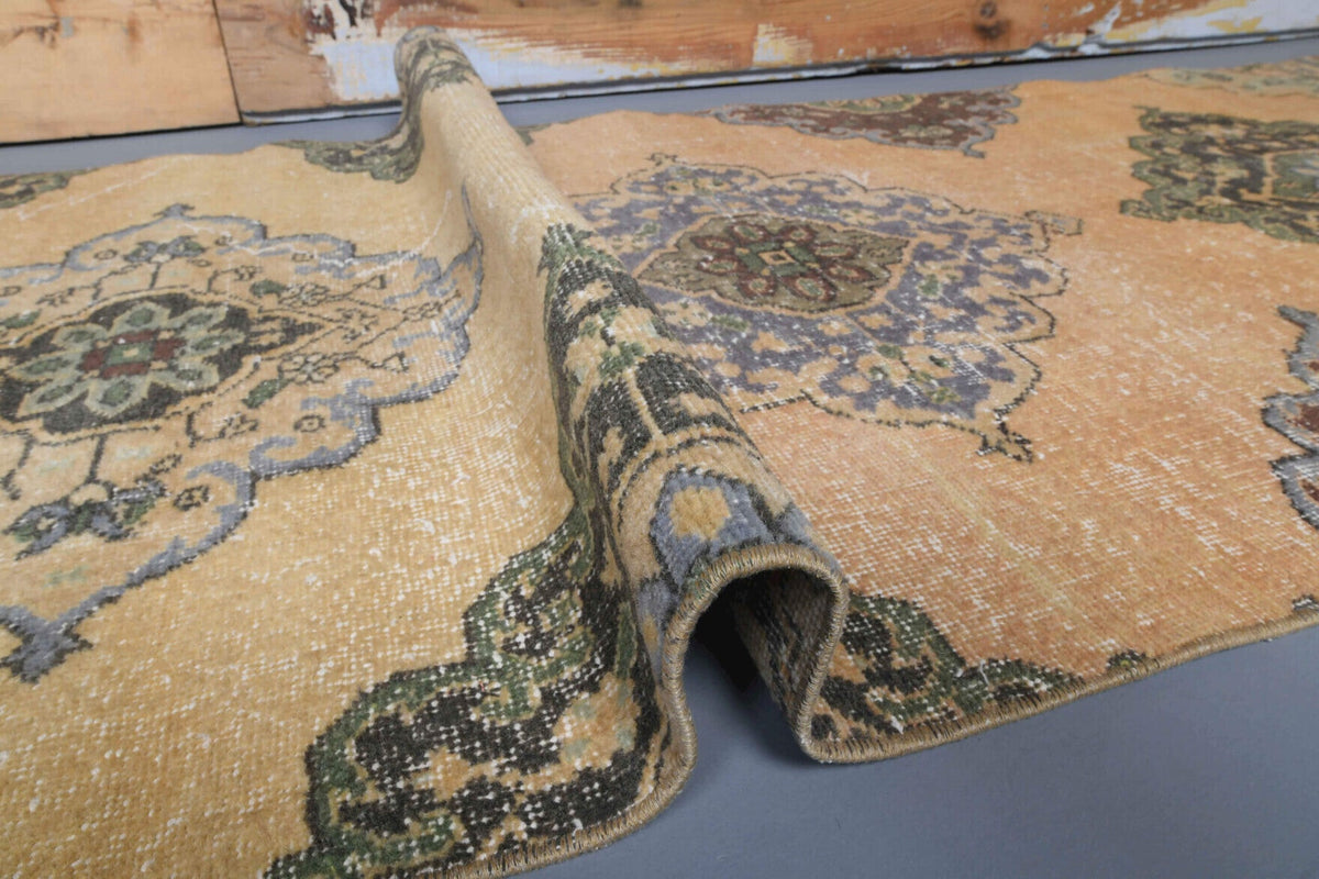 El yapımı vintage yolluk 94x371 cm oryantal desenli yün - üstten görünüm