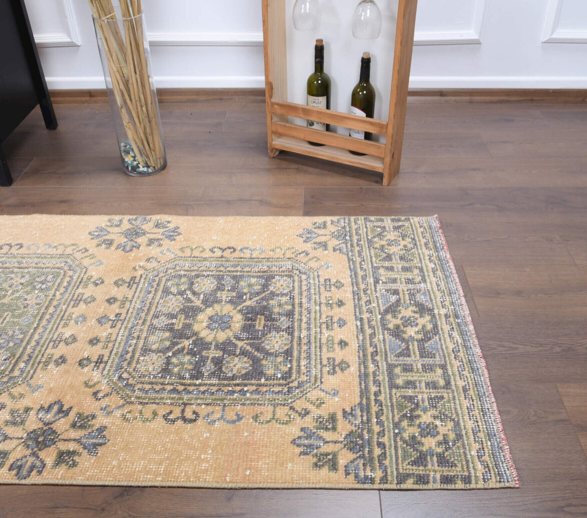 El yapımı vintage yolluk 81x345 cm çiçek desenli desenli yün - açık alan görünümü