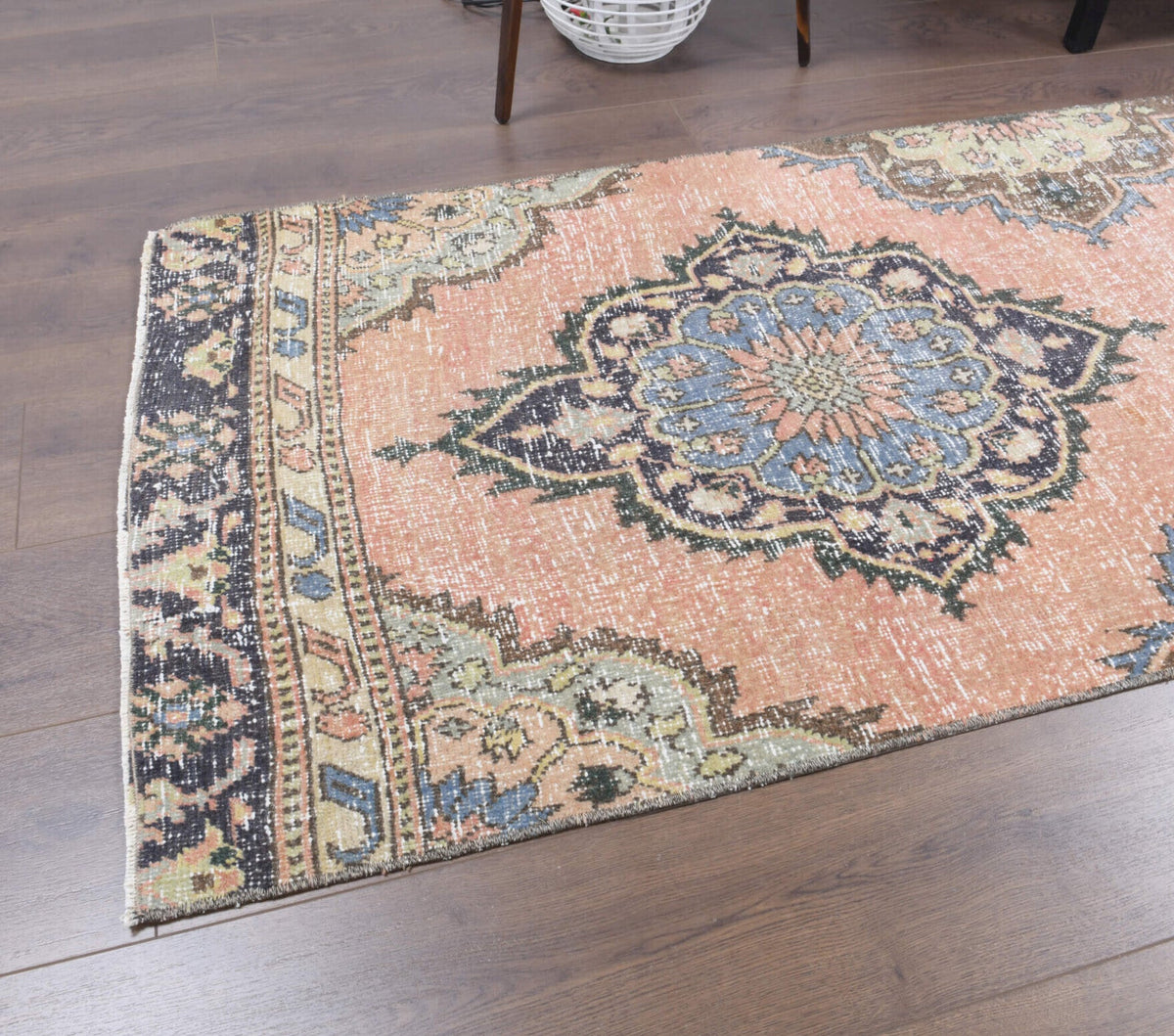 El yapımı vintage yolluk 81x345 cm oryantal desenli yün - kenar ve saçak detayı