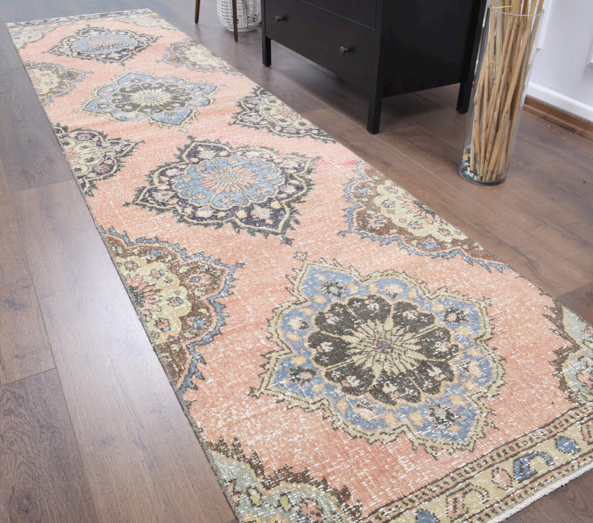 El yapımı vintage yolluk 81x345 cm oryantal desenli yün - farklı açıdan görünüm