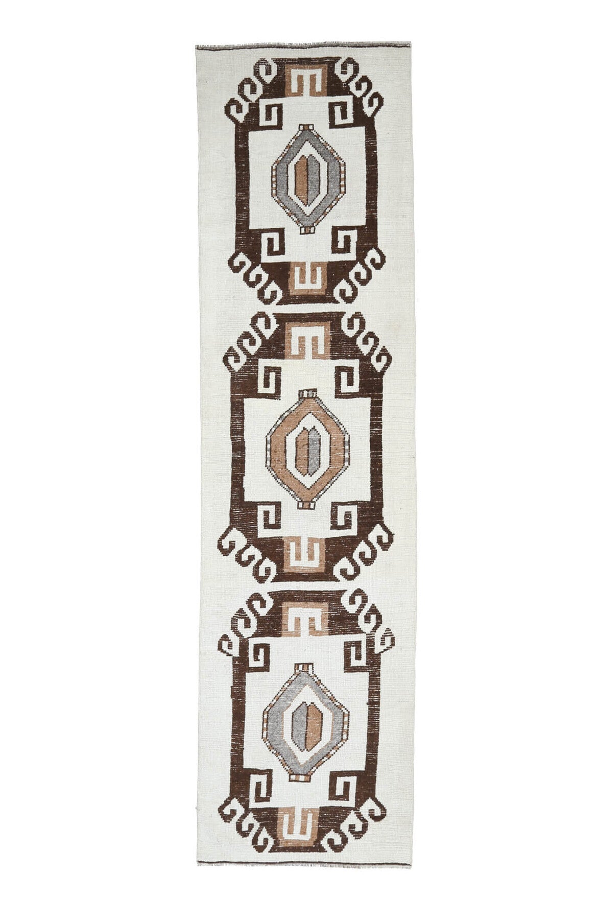 El yapımı vintage yolluk 91x351 cm tribal desenli yün - ışık altında renk detayı
