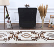 El yapımı vintage yolluk 91x351 cm tribal desenli yün - detay görünümü