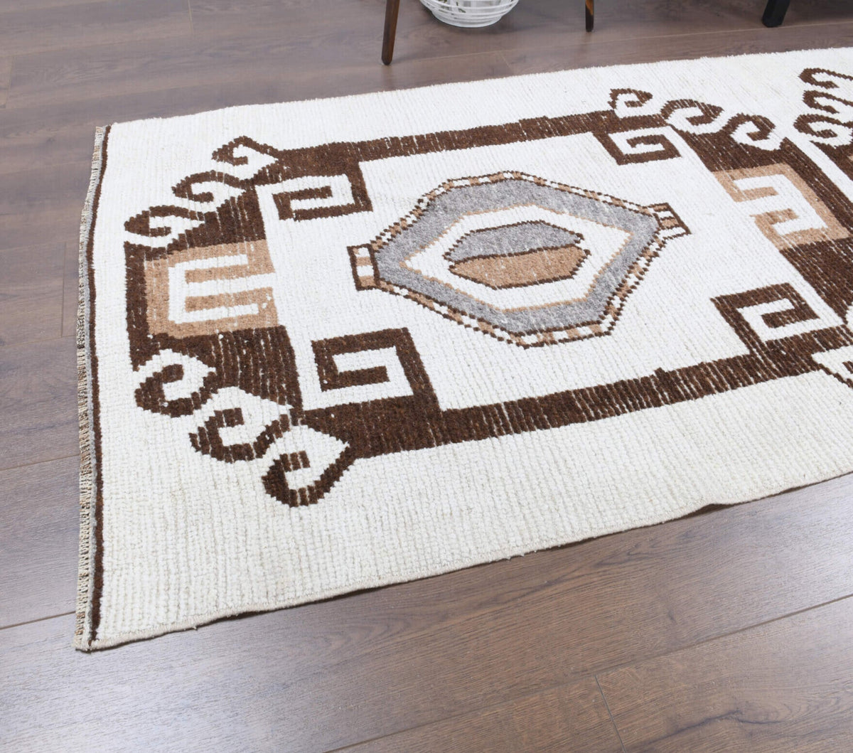 El yapımı vintage yolluk 91x351 cm tribal desenli yün - kenar ve saçak detayı