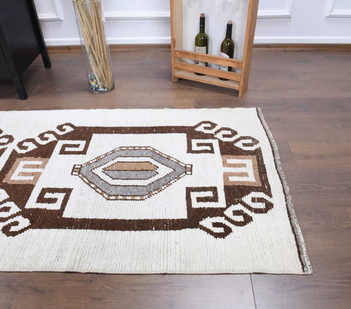 El yapımı vintage yolluk 91x351 cm tribal desenli yün - açık alan görünümü