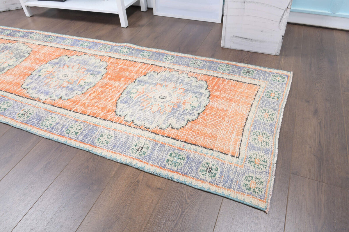 El yapımı vintage yolluk 86x330 cm oryantal desenli yün - üstten görünüm