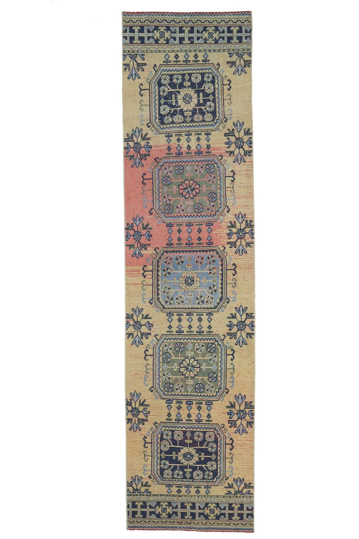El yapımı vintage yolluk 81x330 cm çiçek desenli desenli yün - farklı açıdan görünüm
