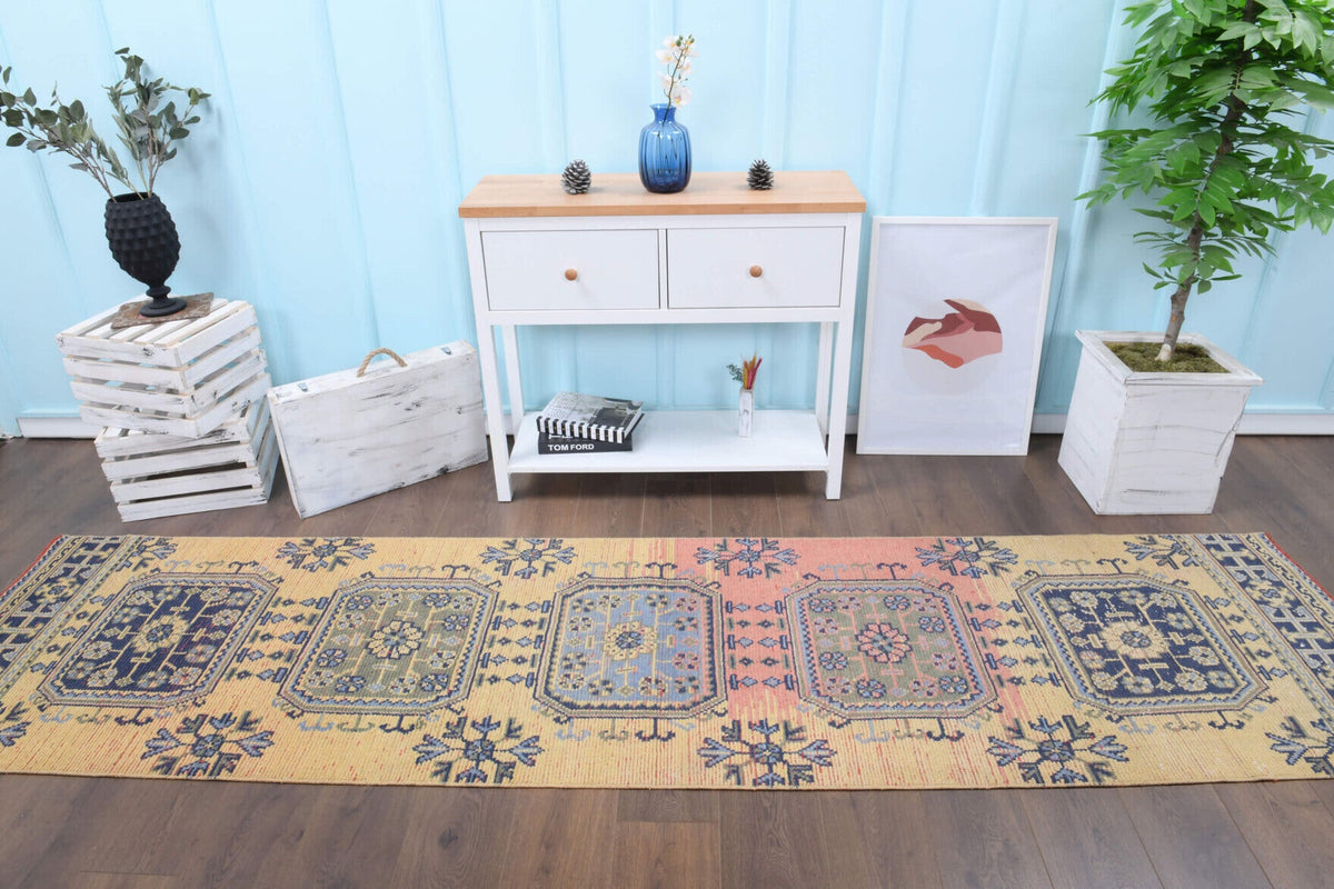 El yapımı vintage yolluk 81x330 cm çiçek desenli desenli yün - detay görünümü