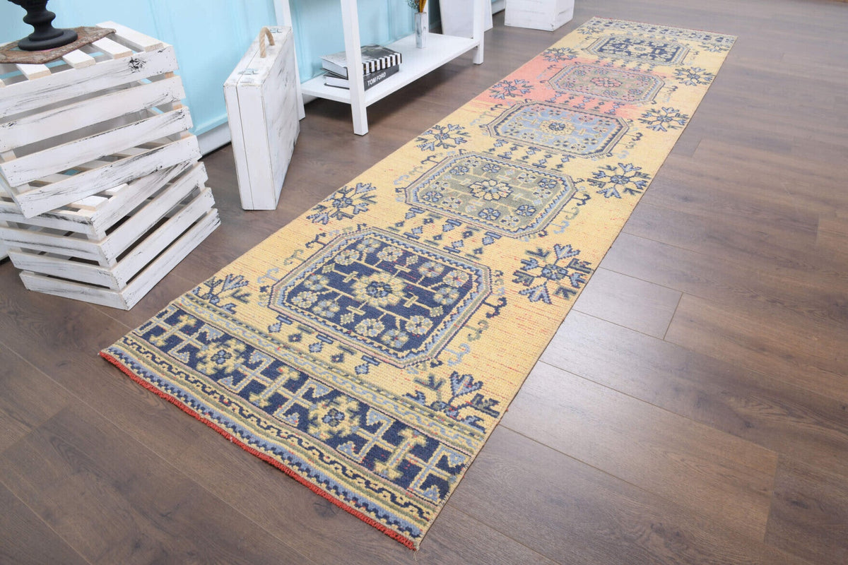 El yapımı vintage yolluk 81x330 cm çiçek desenli desenli yün - kenar ve saçak detayı