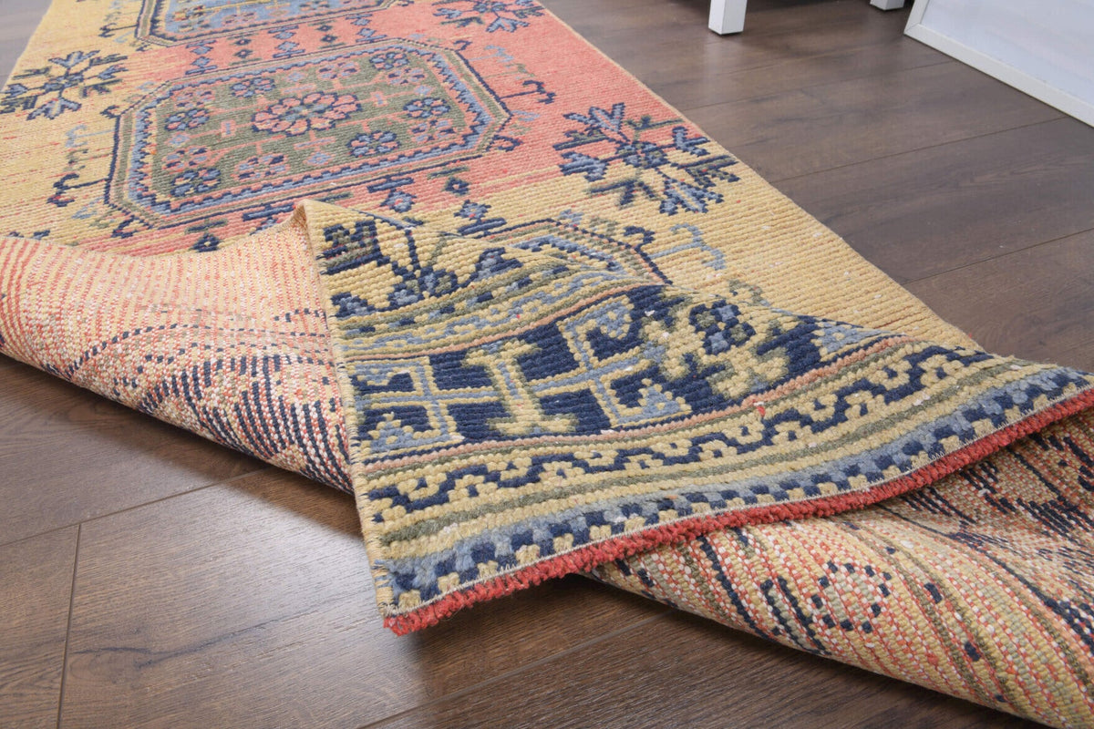 El yapımı vintage yolluk 81x330 cm çiçek desenli desenli yün - açık alan görünümü