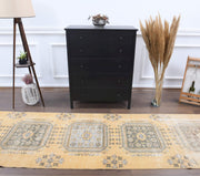 El yapımı vintage yolluk 97x391 cm çiçek desenli desenli yün - detay görünümü
