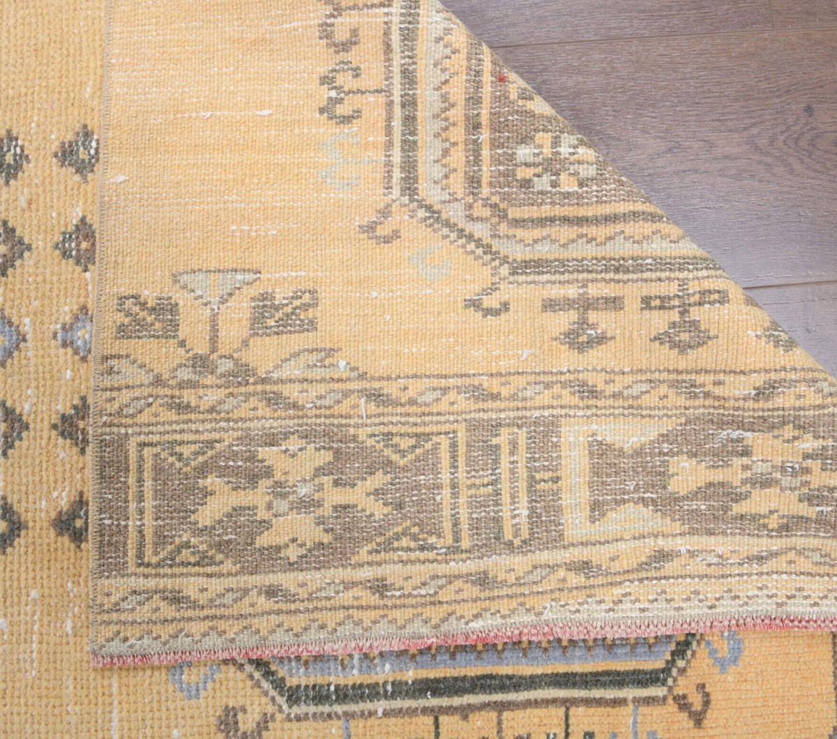 El yapımı vintage yolluk 97x391 cm çiçek desenli desenli yün - desen detayı