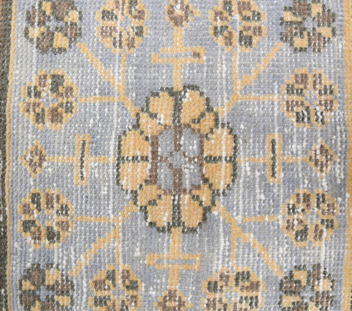El yapımı vintage yolluk 97x391 cm çiçek desenli desenli yün - üstten görünüm