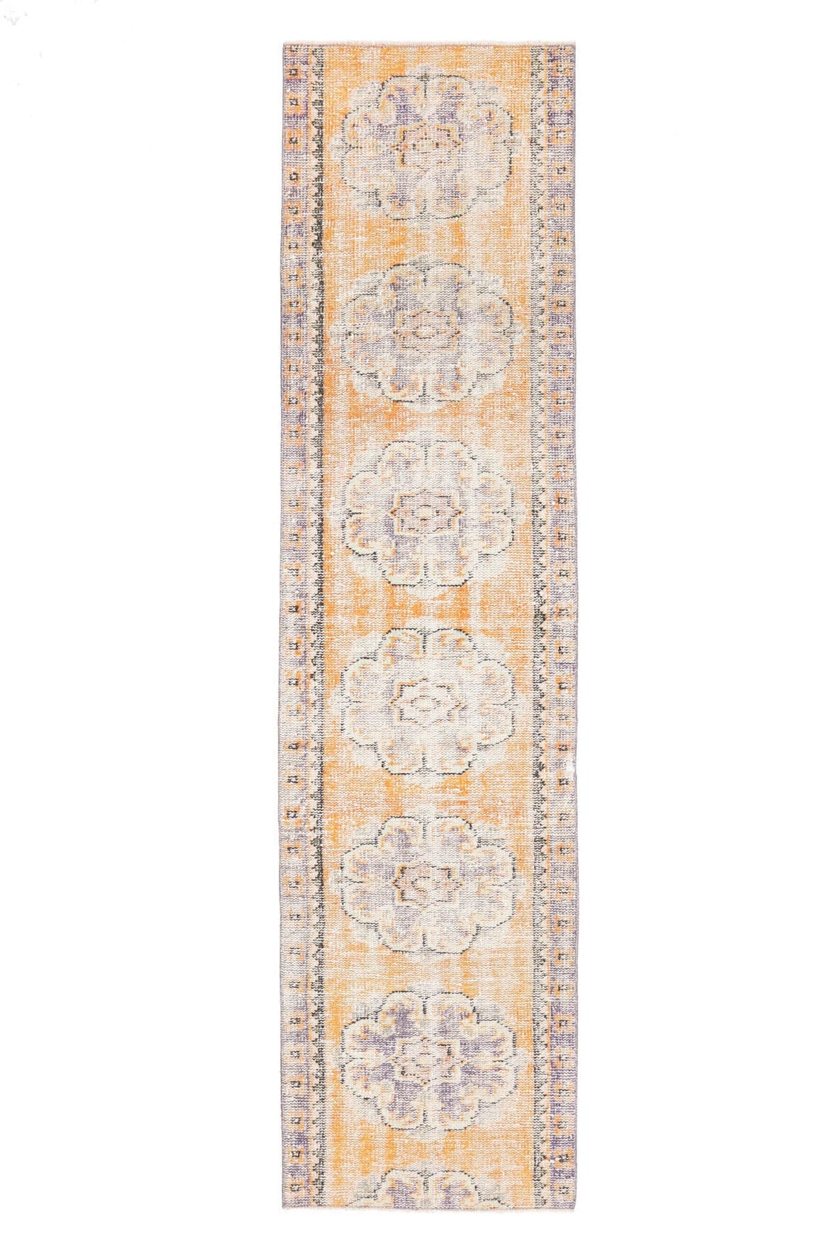 El yapımı vintage yolluk 74x279 cm oryantal desenli yün - üstten görünüm