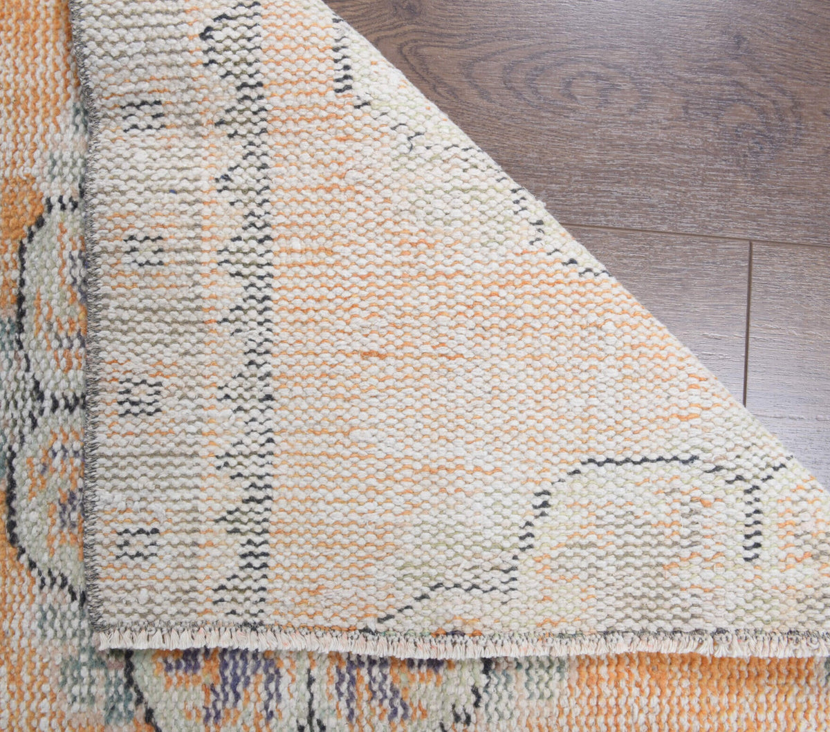 El yapımı vintage yolluk 74x279 cm oryantal desenli yün - kenar ve saçak detayı
