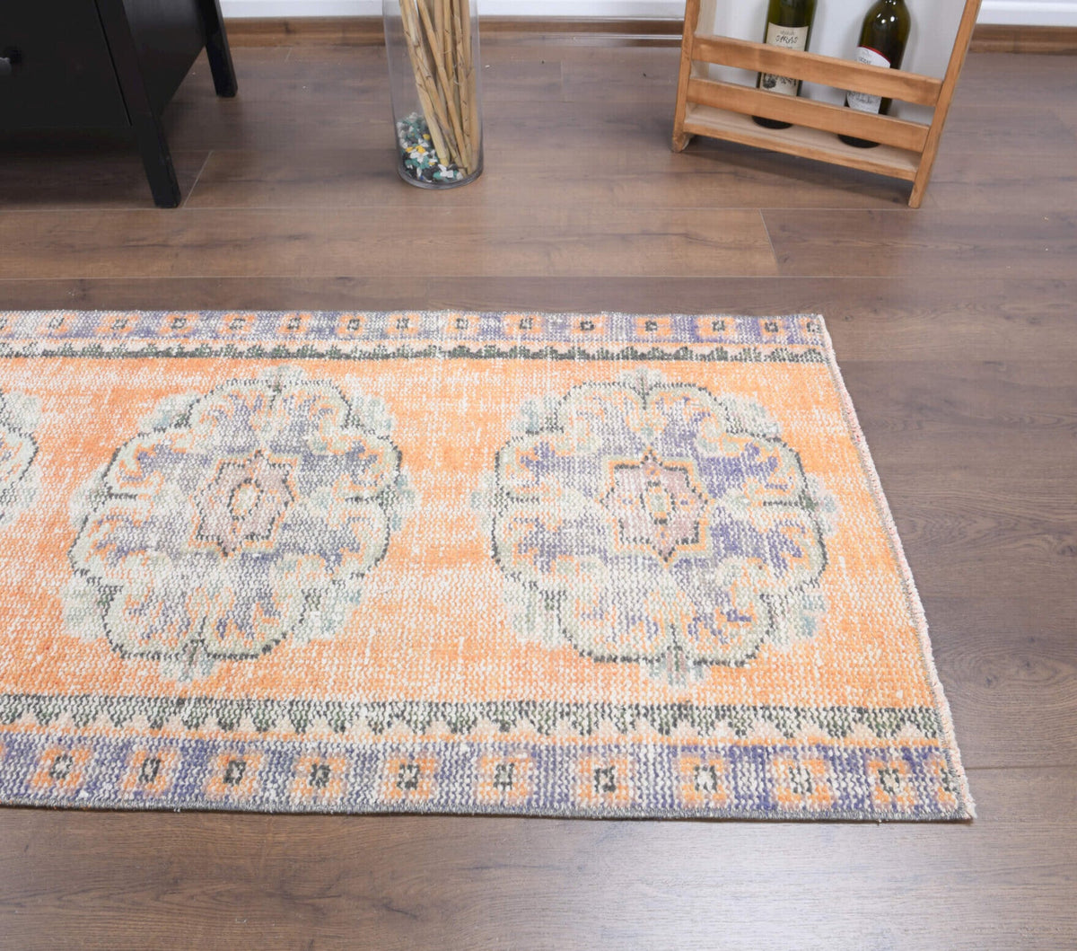 El yapımı vintage yolluk 74x279 cm oryantal desenli yün - desen detayı