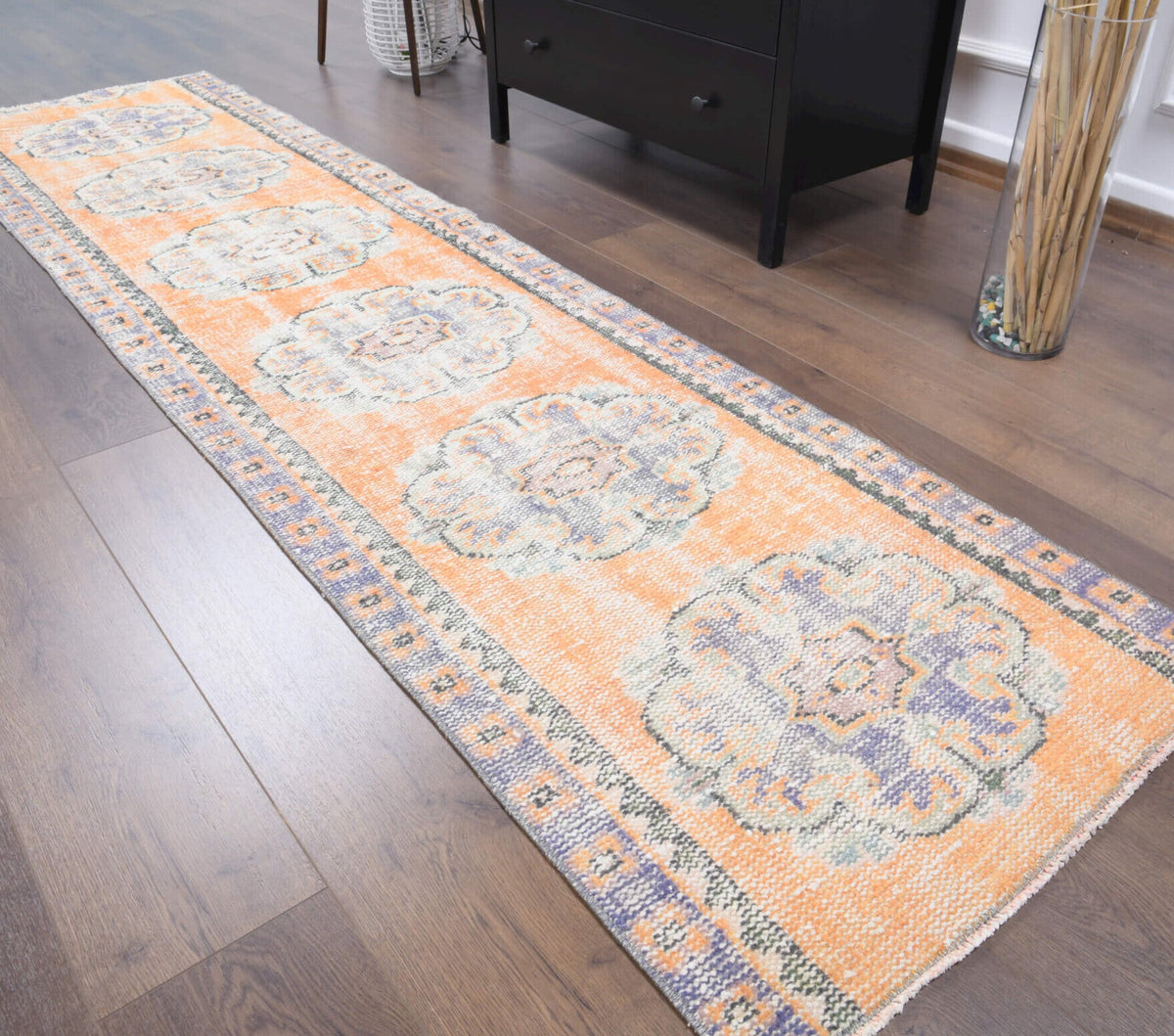 El yapımı vintage yolluk 74x279 cm oryantal desenli yün - mekan görünümü