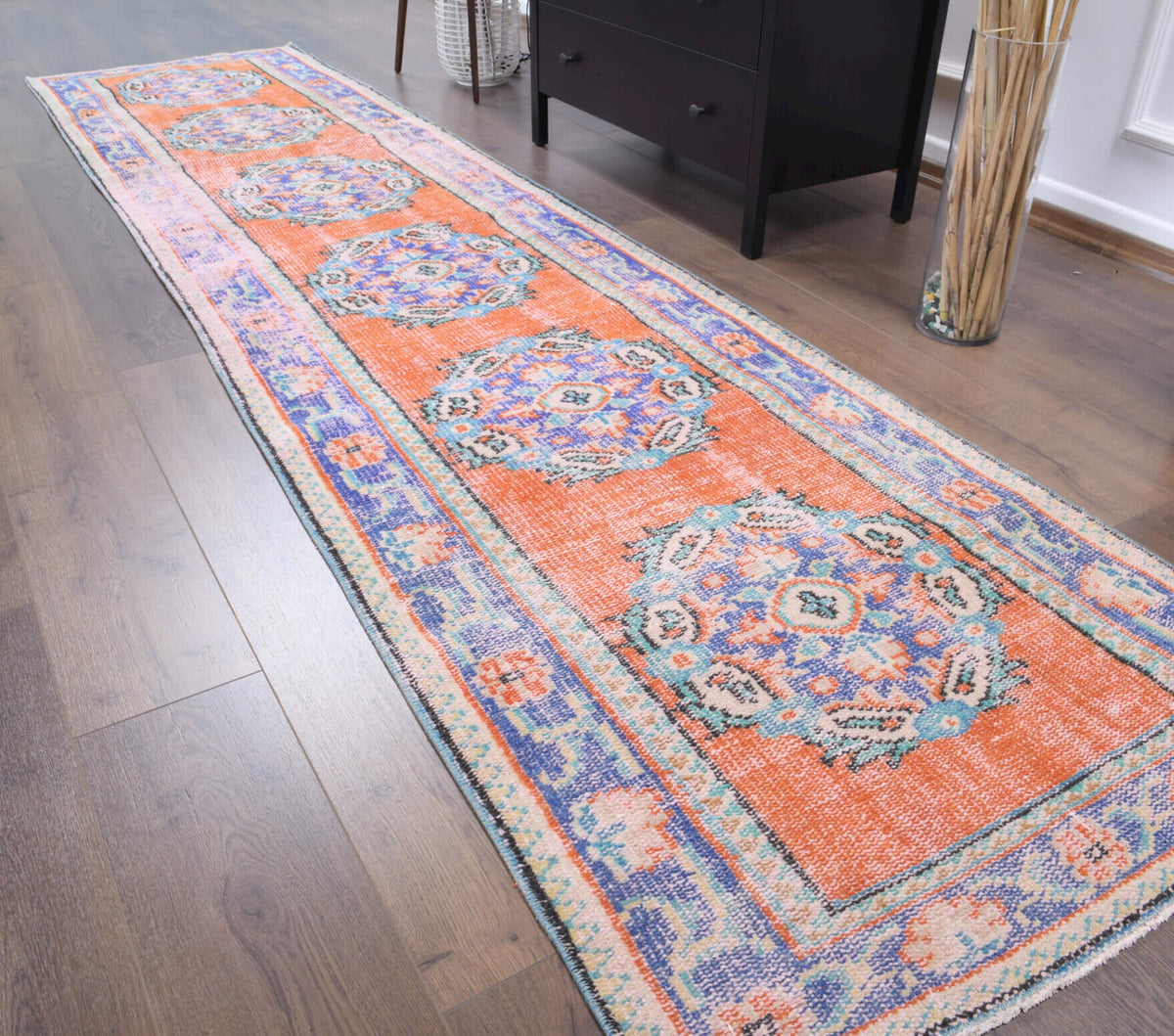 El yapımı vintage yolluk 91x353 cm oryantal desenli yün - farklı açıdan görünüm