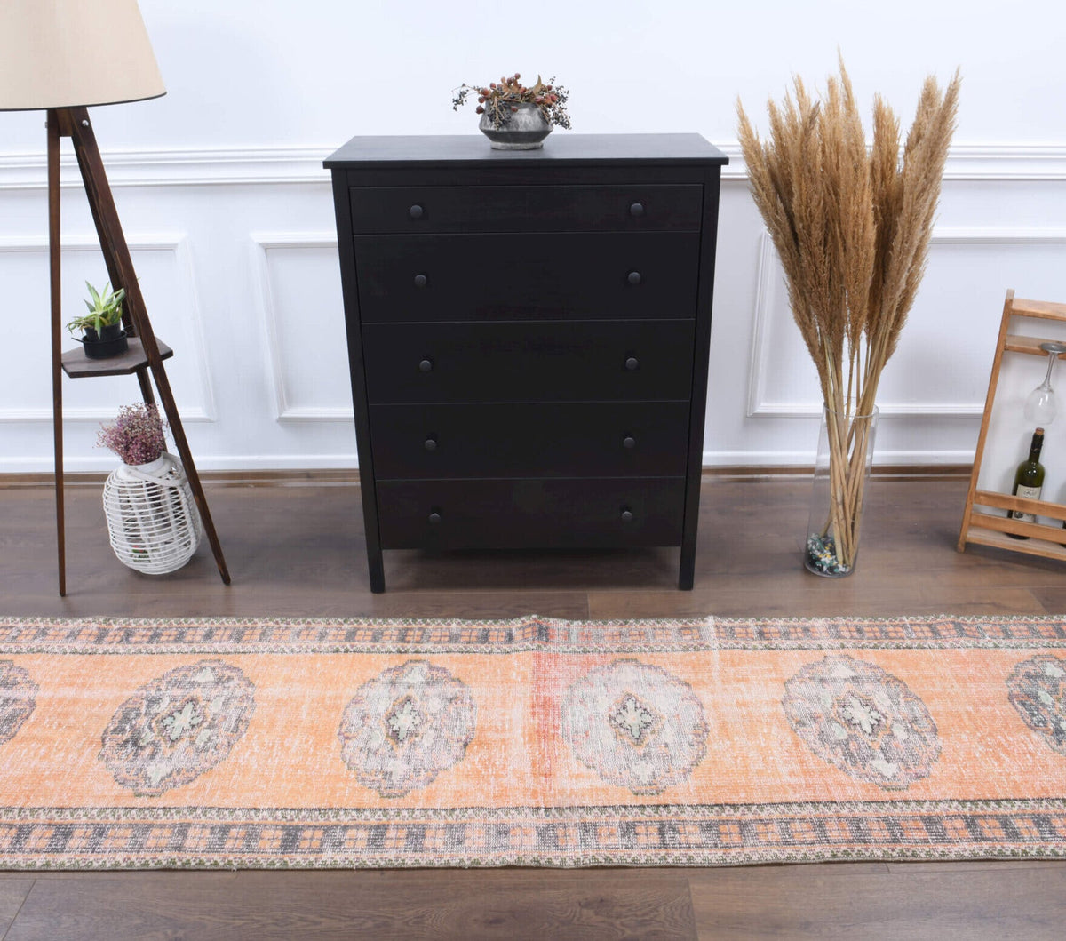 El yapımı vintage yolluk 86x340 cm oryantal desenli yün - detay görünümü