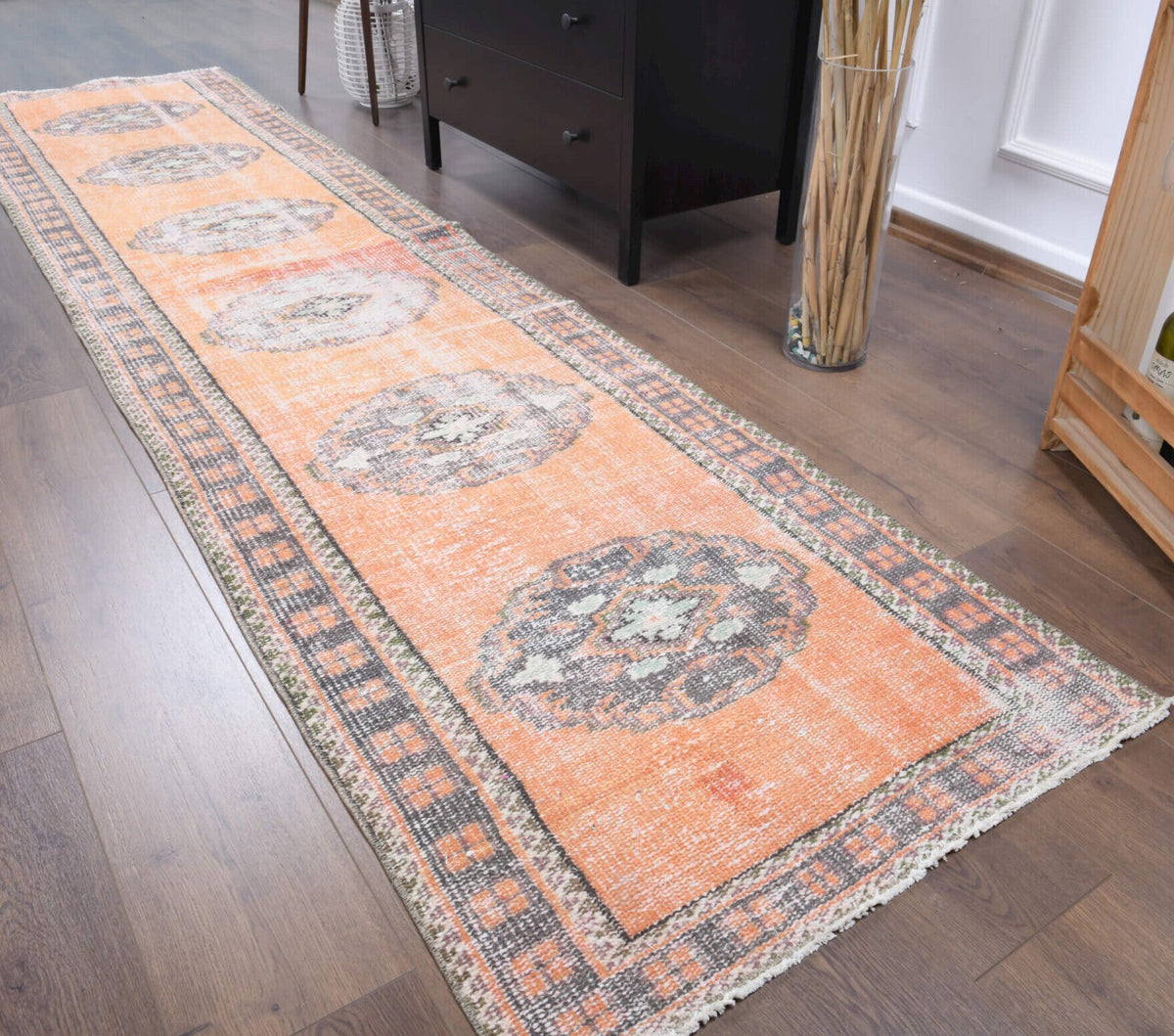 El yapımı vintage yolluk 86x340 cm oryantal desenli yün - desen detayı