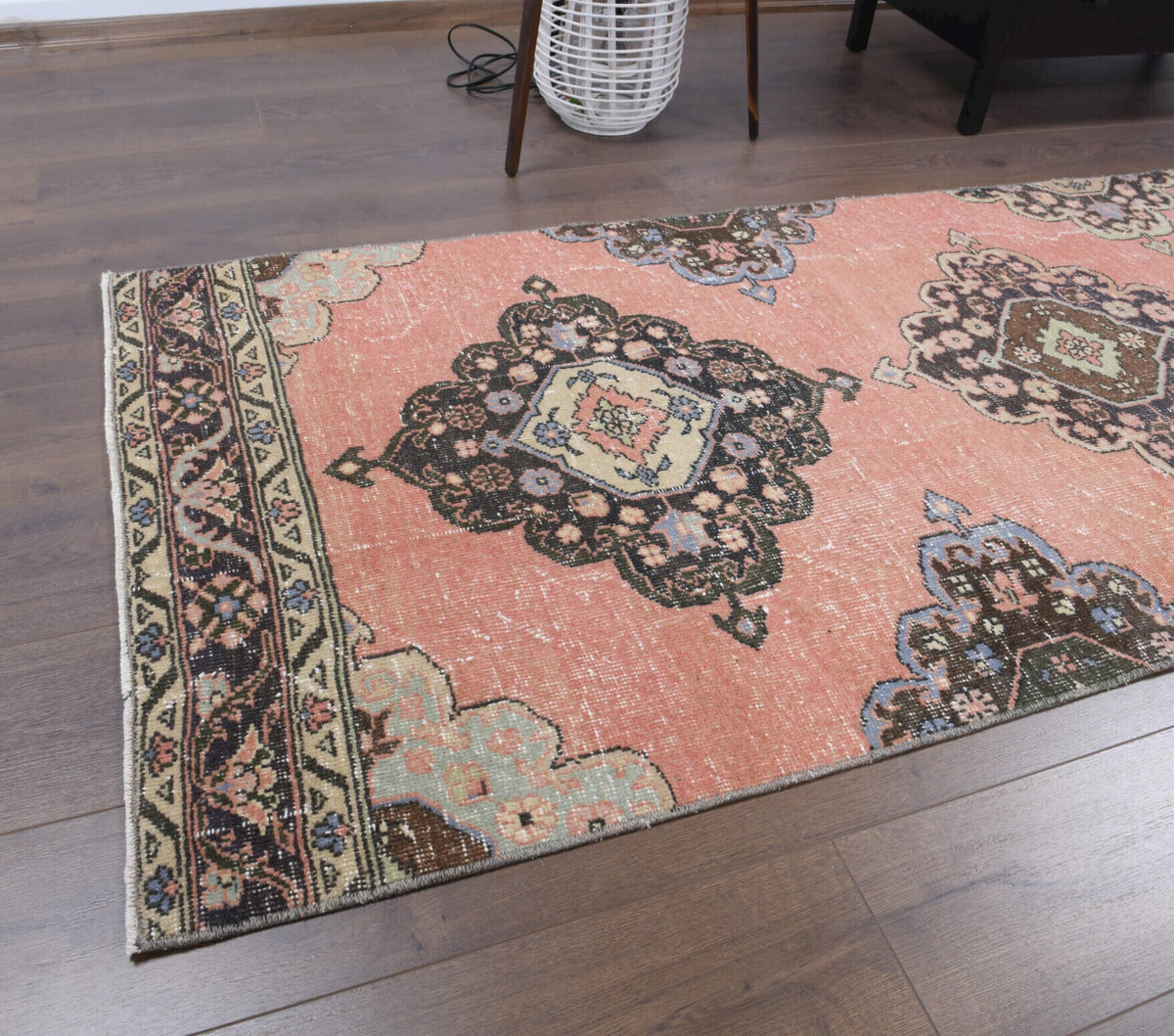 Salmon Colored Vintage Runner Rug