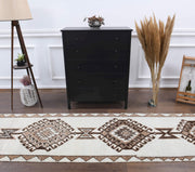 El yapımı vintage yolluk 86x348 cm oryantal desenli yün - detay görünümü