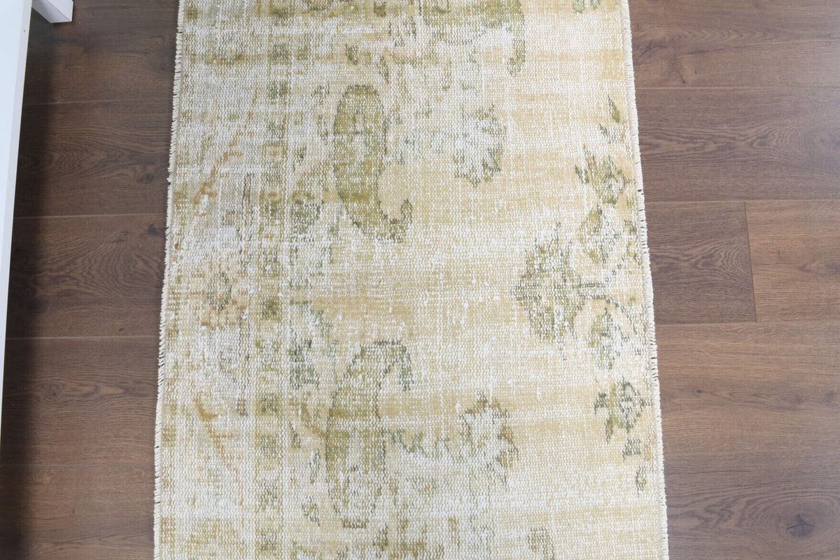 El yapımı vintage halı 76x165 cm oryantal desenli yün - kenar ve saçak detayı