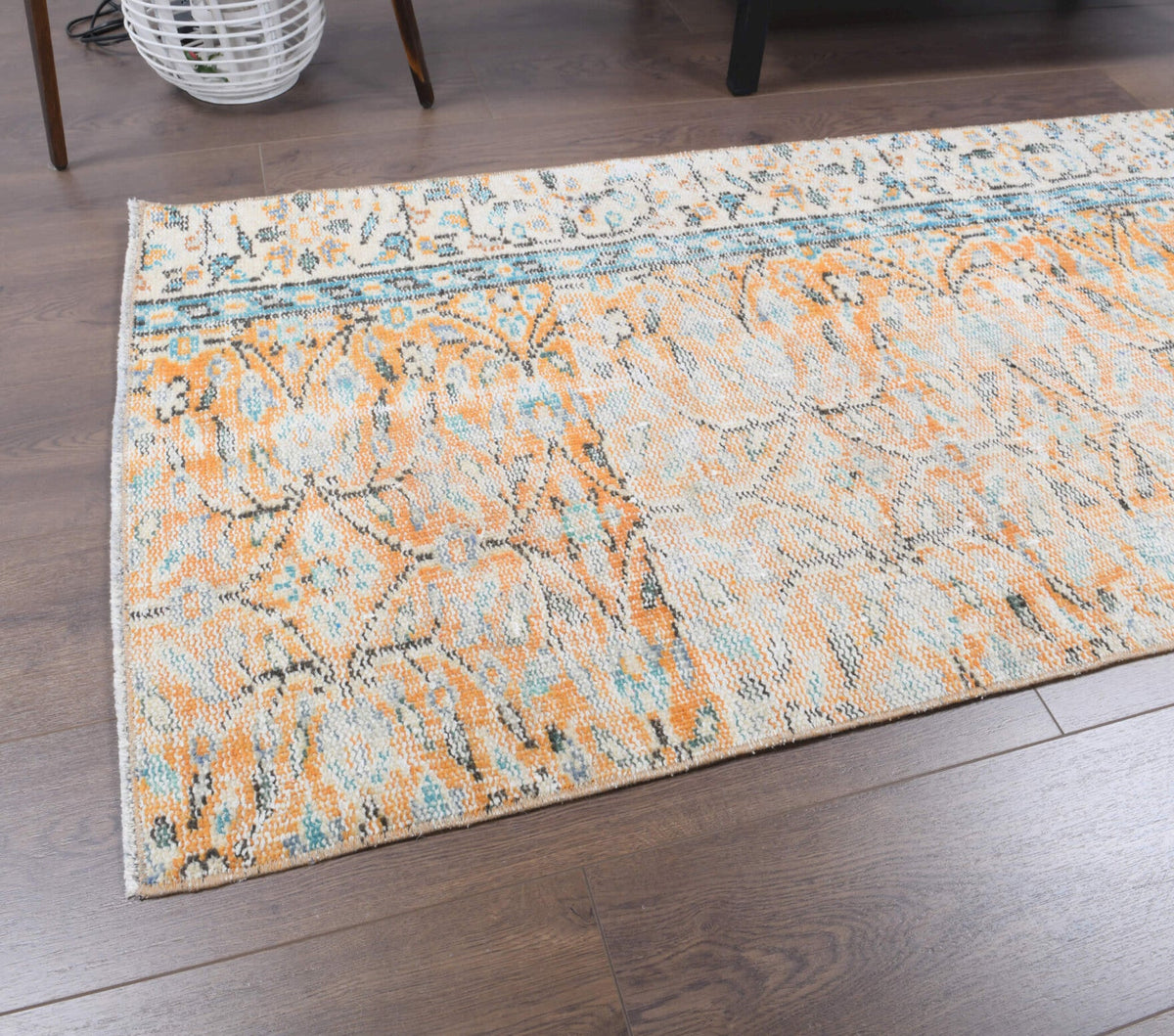 El yapımı vintage yolluk 79x234 cm çiçek desenli desenli yün - kenar ve saçak detayı