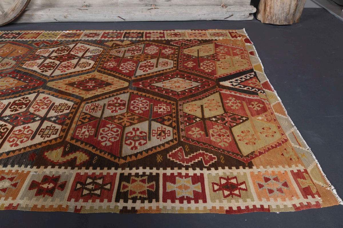 El yapımı vintage yolluk 157x427 cm kilim desenli yün - desen detayı