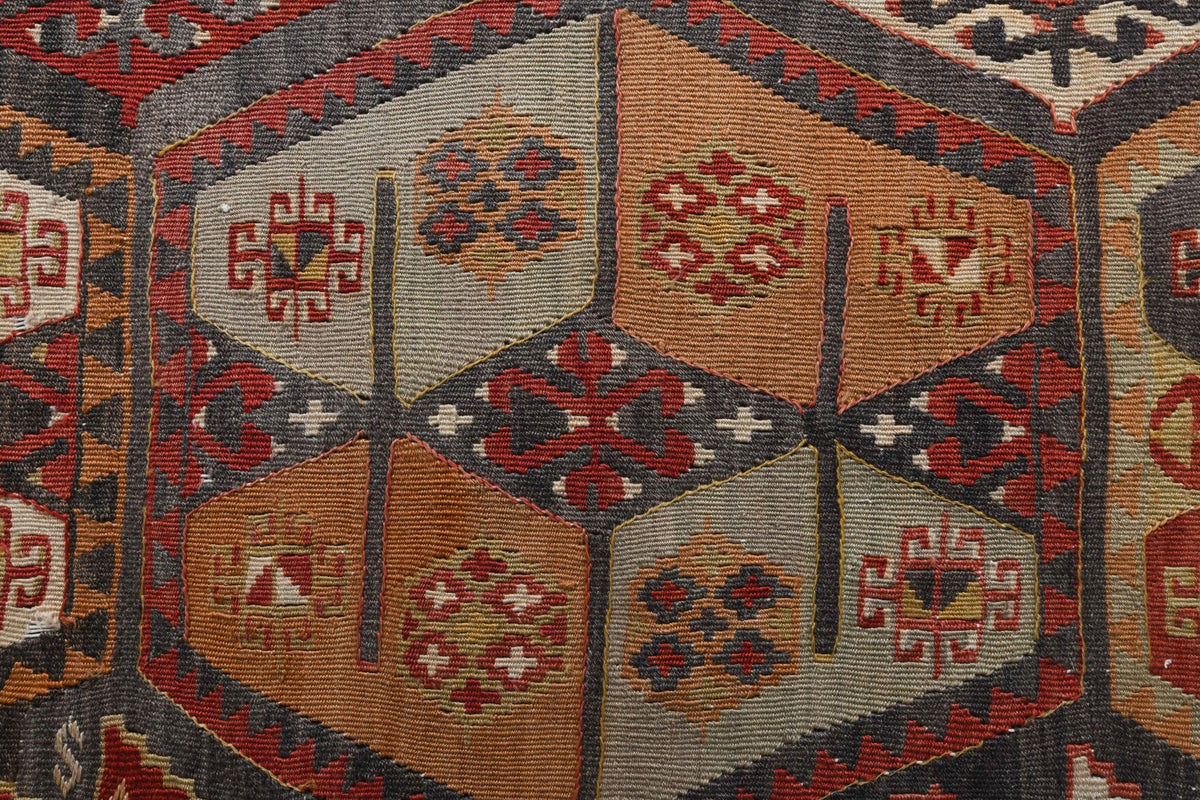 El yapımı vintage yolluk 157x427 cm kilim desenli yün - üstten görünüm