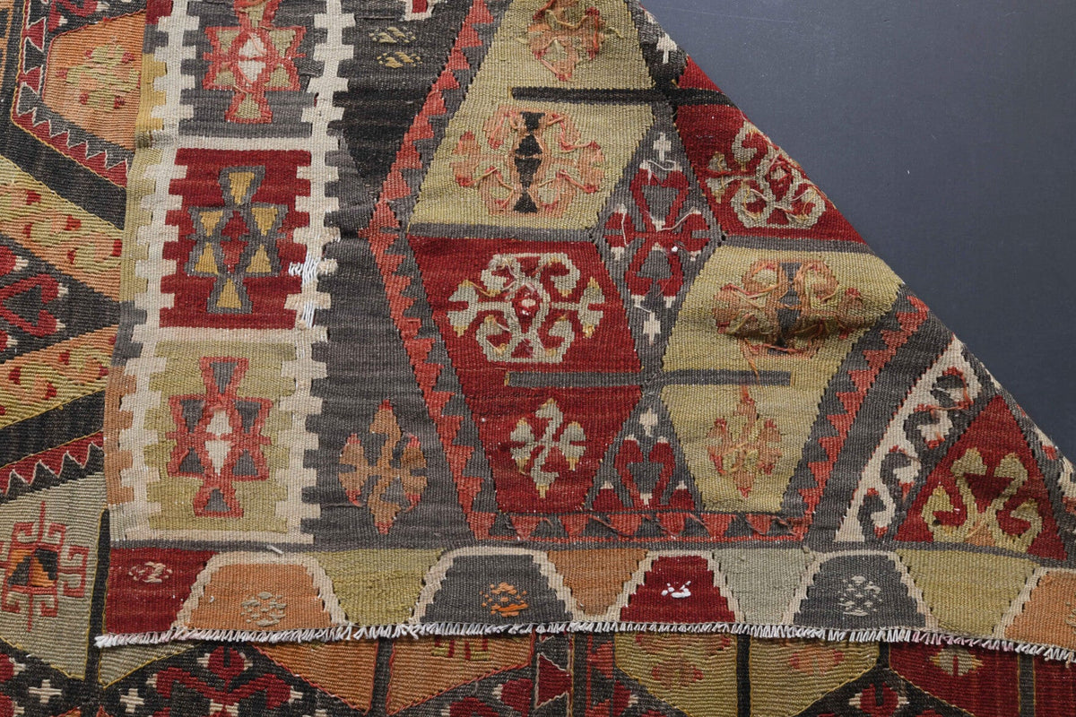 El yapımı vintage yolluk 157x427 cm kilim desenli yün - açık alan görünümü