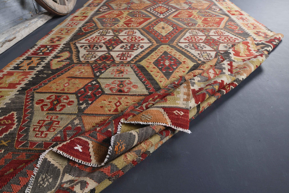 El yapımı vintage yolluk 157x427 cm kilim desenli yün - farklı açıdan görünüm