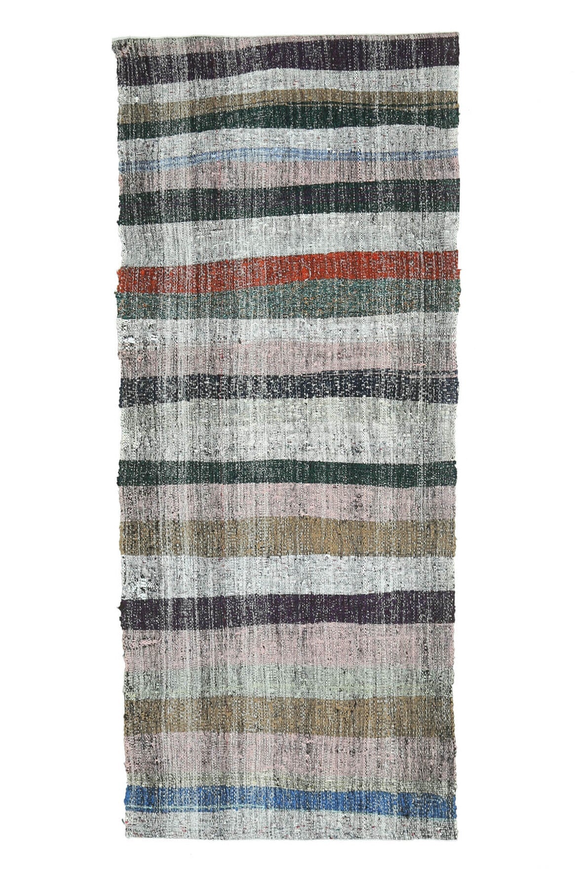 El yapımı vintage yolluk 109x272 cm çizgili desenli yün - ışık altında renk detayı