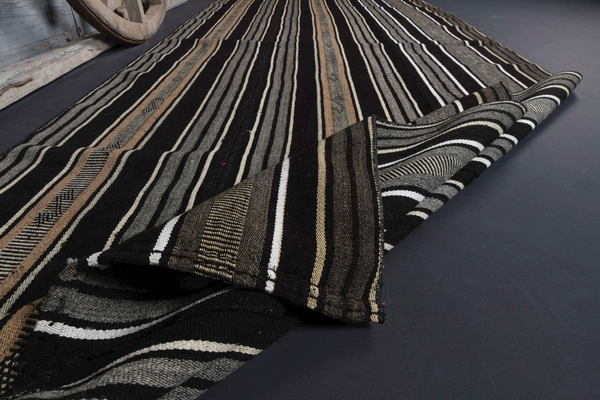 El yapımı vintage yolluk 140x409 cm kilim desenli yün - detay görünümü
