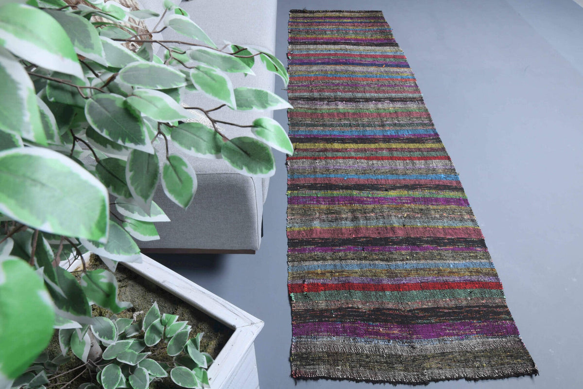 El yapımı vintage yolluk 81x300 cm çizgili desenli yün - detay görünümü
