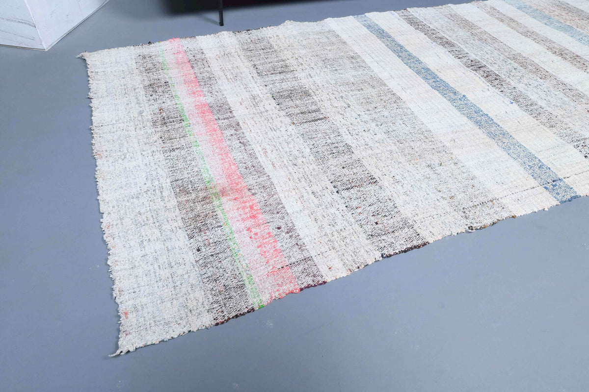 El yapımı vintage yolluk 112x330 cm çizgili desenli yün - kenar ve saçak detayı