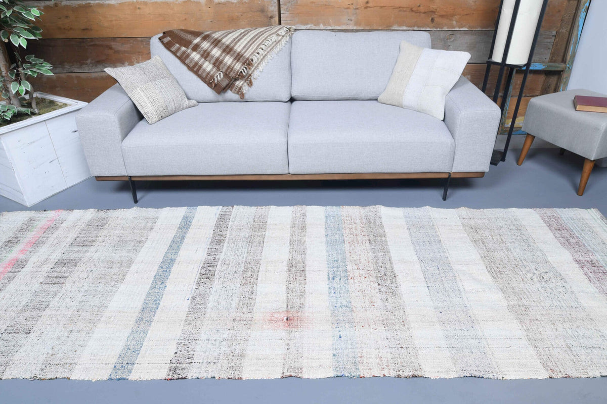 El yapımı vintage yolluk 112x330 cm çizgili desenli yün - desen detayı