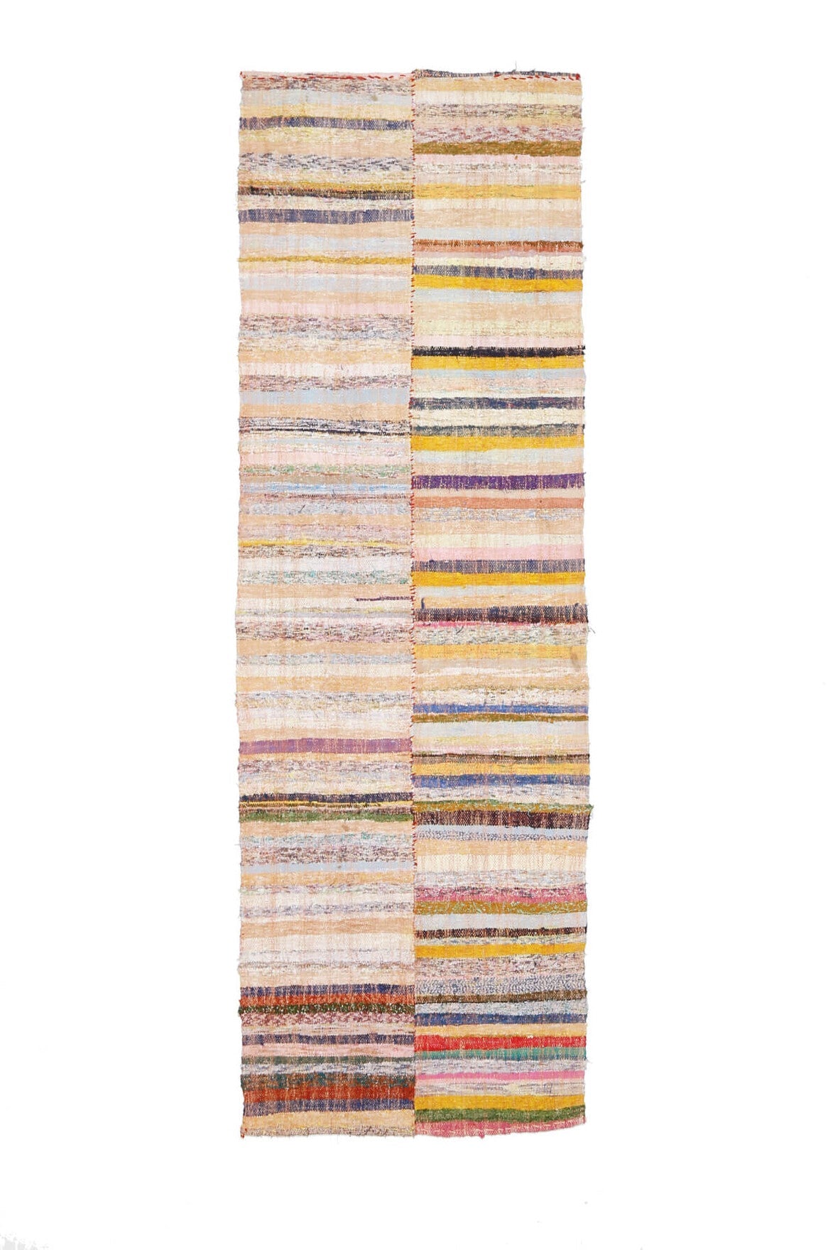 El yapımı vintage yolluk 86x259 cm çizgili desenli yün - üstten görünüm