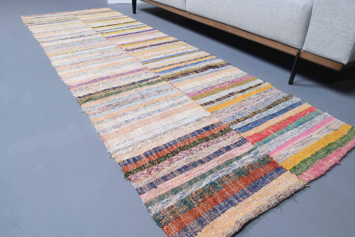 El yapımı vintage yolluk 86x259 cm çizgili desenli yün - desen detayı