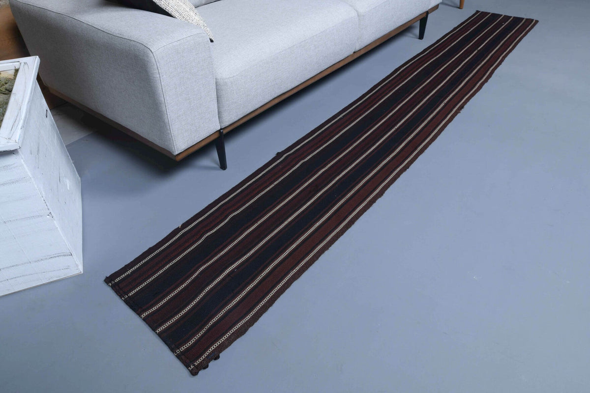 Dark Brown & Black Kilim Runner Rug