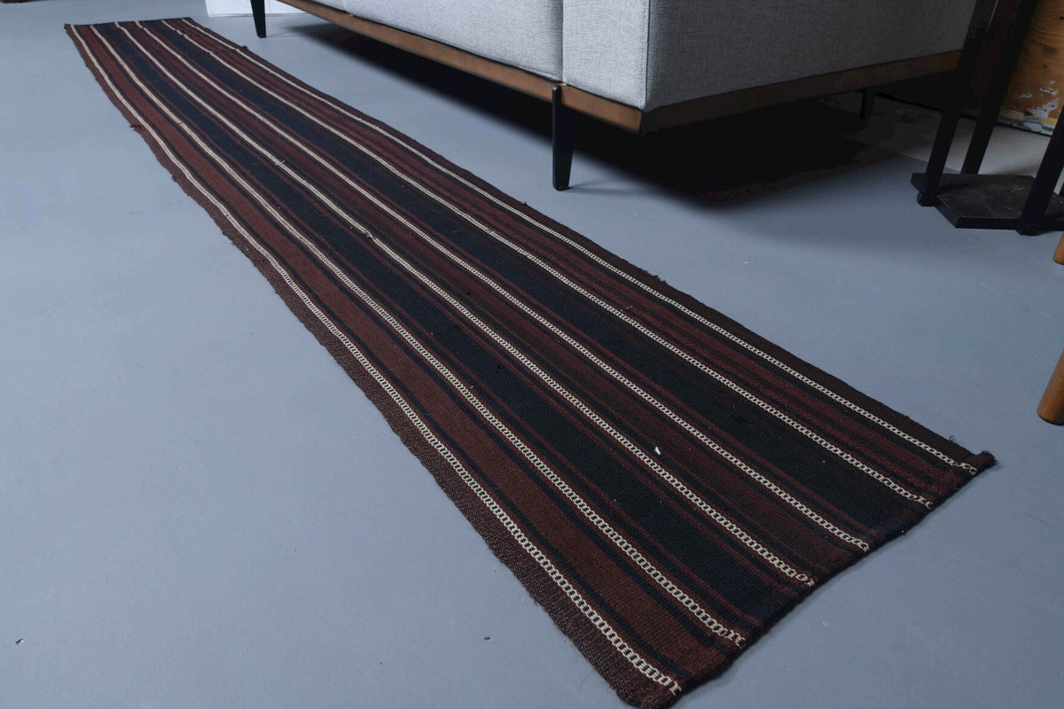 Dark Brown & Black Kilim Runner Rug