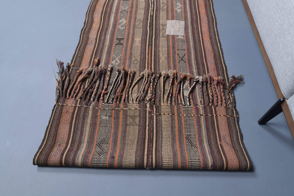 El yapımı vintage yolluk 74x279 cm kilim desenli yün - mekan görünümü