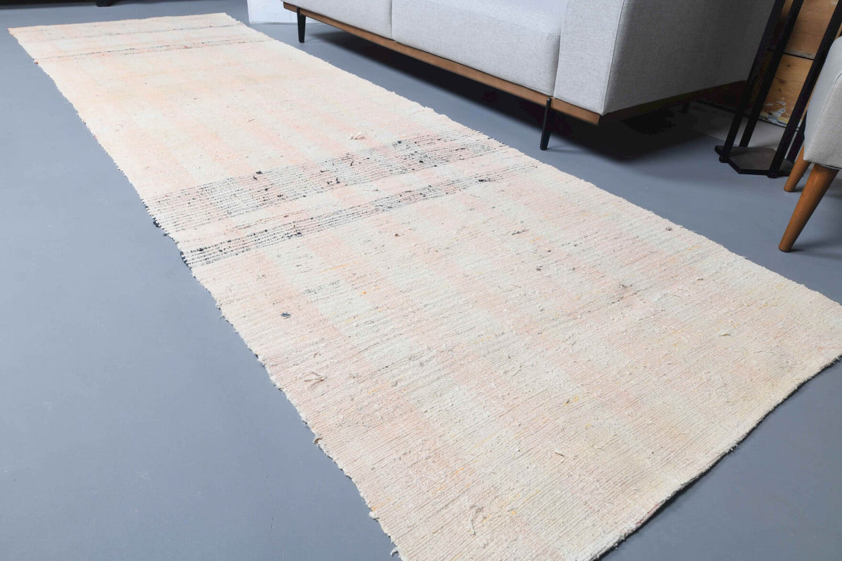 El yapımı vintage yolluk 119x381 cm kilim desenli yün - üstten görünüm