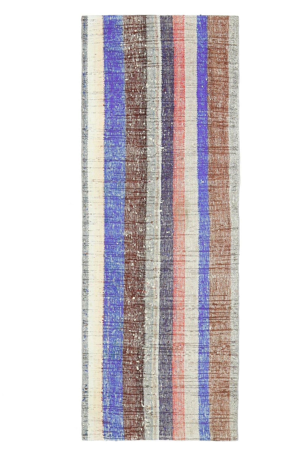 El yapımı vintage yolluk 89x239 cm çizgili desenli yün - ışık altında renk detayı