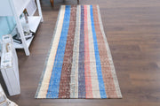 El yapımı vintage yolluk 89x239 cm çizgili desenli yün - detay görünümü