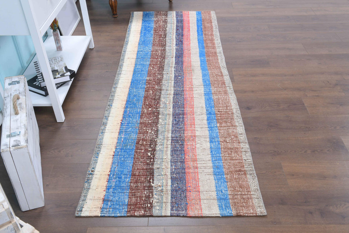 El yapımı vintage yolluk 89x239 cm çizgili desenli yün - detay görünümü