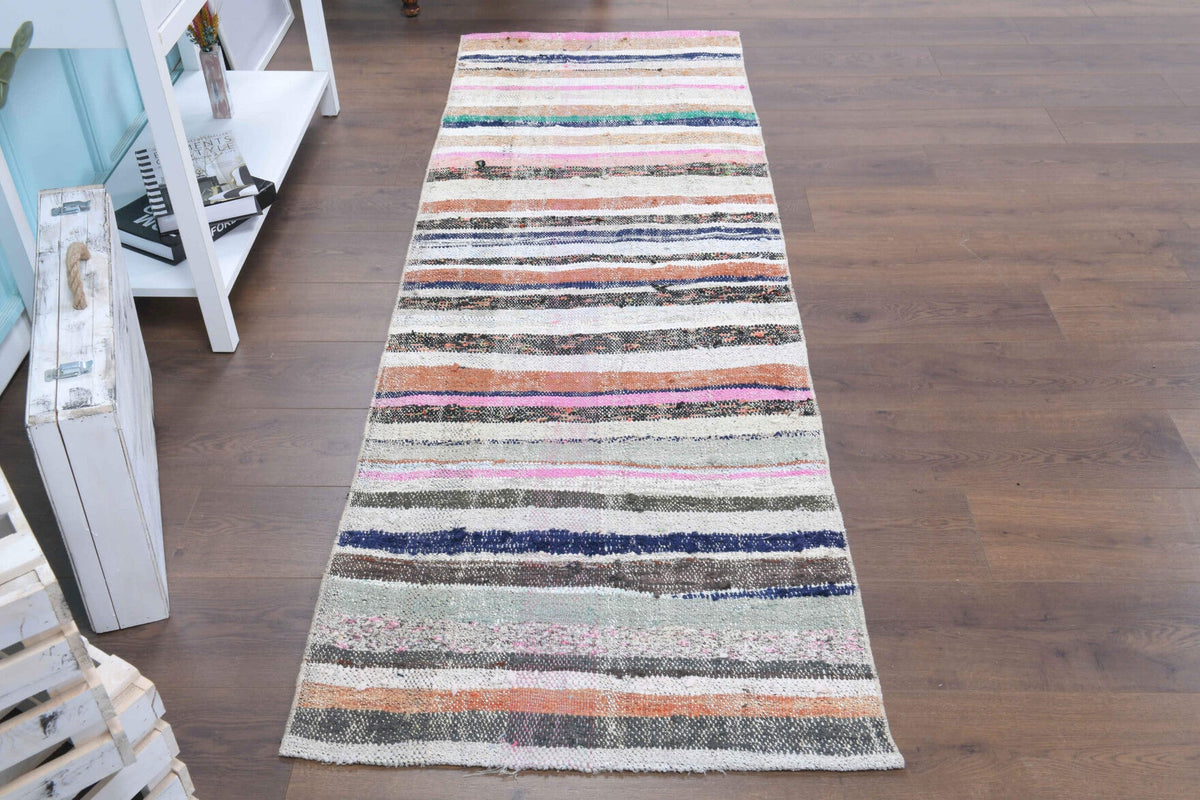 El yapımı vintage yolluk 79x229 cm kilim desenli yün - detay görünümü